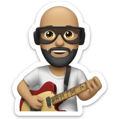 bald and black beard guitarrist with a fender telecaster sticker