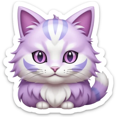 Smooth soft furry white and pastel-violet Cat-Pokémon-Fakémon-Digimon-hybrid-fusion-creature sticker