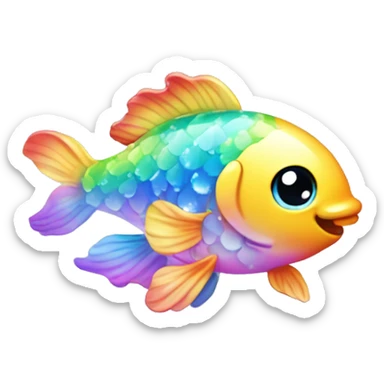 Kawaii rainbow pastel bedazzled koi fish in an under the sea snow globe  sticker