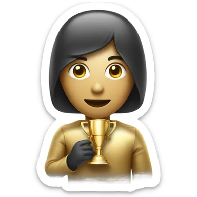 Person holding cute gold chatbot trophy sticker