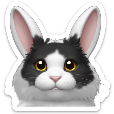 Lapin noir et blanc oreilles tombantes avec un chat blanc avec longs poils sticker