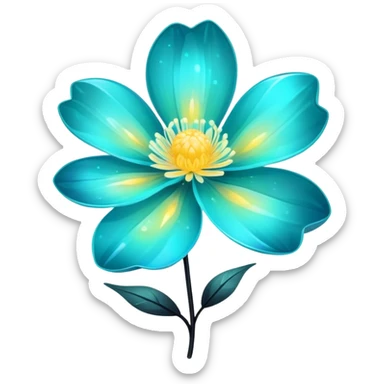 Pastel black and cyan iridescent transparent bio-luminescent flower with yellow sparkels sticker