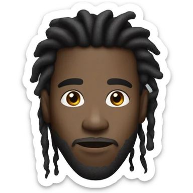 Black guy with dreadlocks, faint moustace, a silver chain, dark brown eyes, a straight face, and sharp eyebrows  sticker