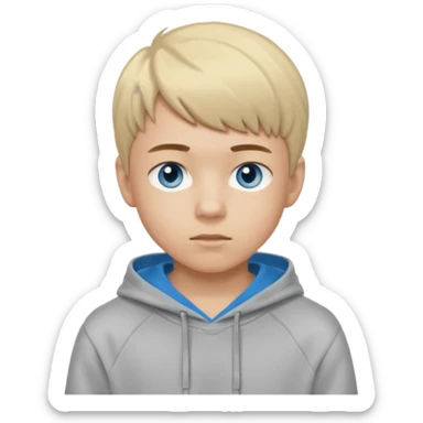 Teen boy with blue eyes and a Grey hoodie who stands up with blond short hair and short bangs sticker