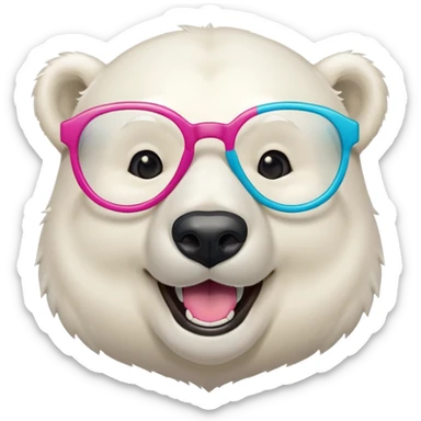 laughing polar bear headshot wearing oversized colorful glasses sticker