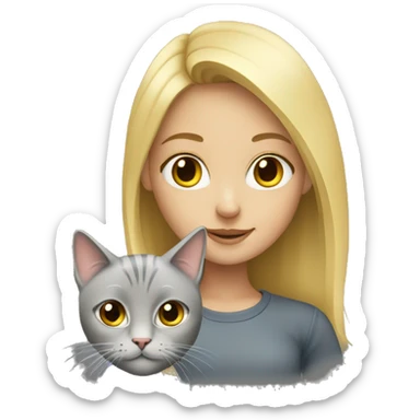 Blond girl with grey cat sticker