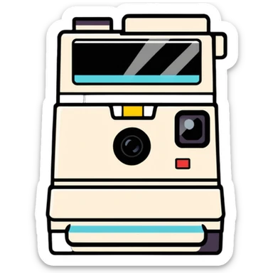 Polaroid instant film camera with developing photo coming out sticker