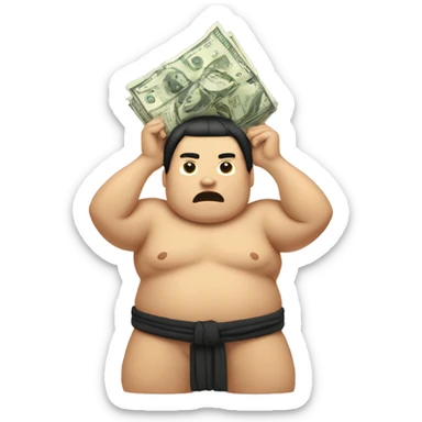 Sumo wrestler holding a bundle of money above his head sticker