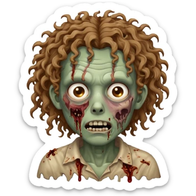 um zombie com cabelo cacheado meio castanho bagunçado  sticker