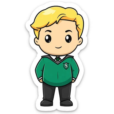 pregnant male in Slytherin uniform, blonde hair, pale skin, cartoon style sticker