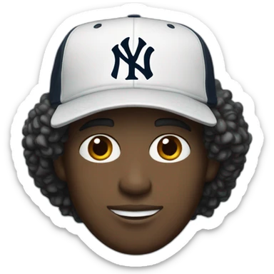 20yo black and curly hair white man with a MacBook and a yankees cap sticker