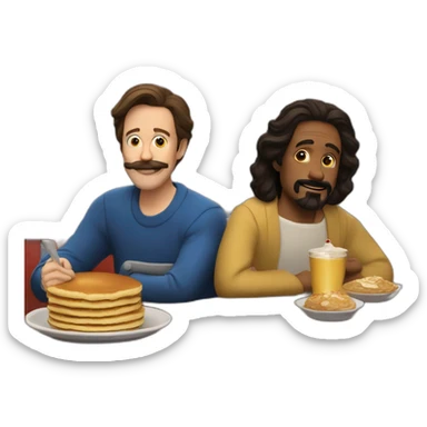 Jesus and Ted Lasso have pancakes at the diner sticker