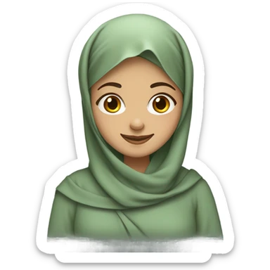 girl wearing a long sage green abaya. Smiling and with sage green hijab  sticker