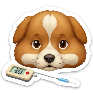 A sick dog lying down with a thermometer beside it, indicating a fever.
Cute but gentle style, warm colors, conveying concern and care. sticker
