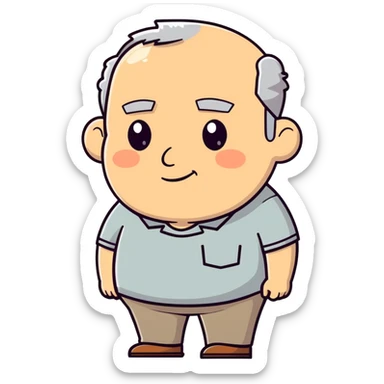 Middle aged balding tan dude with grey hair and slightly chubby sticker
