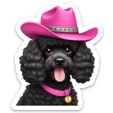 Black mini poodle with pink cowboy hat sticker
