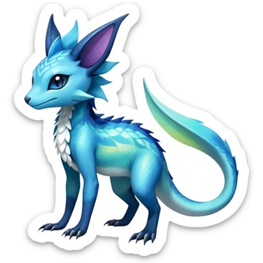 Colorful Iridescent Exotic Salandit-Aurorus-Glaceon-Fakémon-hybrid-creature (full body)  sticker