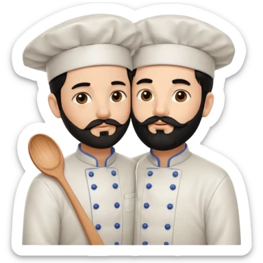 CHEF CON PELO NEGRO Y BARBA NEGRA, OJOS MARRON OSCURO QUE ES BESADO sticker