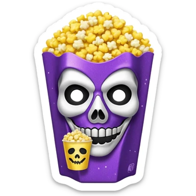 Glitter purple and yellow popcorn with ghostface mask in packaging sticker