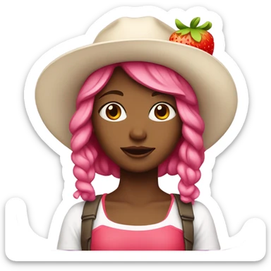 white gurl, pink hair, strawberry hat sticker