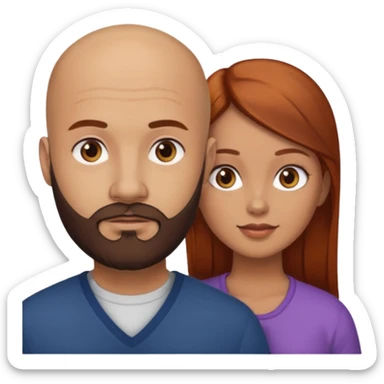 Couple. A bald man with dark brown beard and a girl with light skin. She is a redhead and has dark yellow brown auburn hair. Different skincolor. She has very light skin. sticker