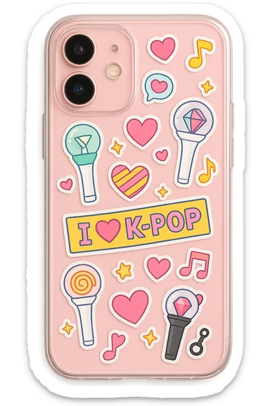 pink kpop fan phone case with stickers, cute sticker