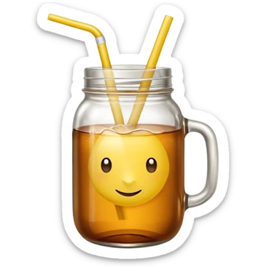 mason jar without any straws, 2d, in google emoji style, no face, simple with little shading, mason jar with ice lemon tea but no lemons and no ice visible.  sticker