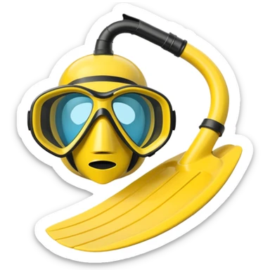 diving fins and snorkel mask, yellow, simple apple emoji style sticker