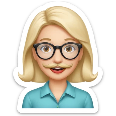 woman with joke glasses mustache sticker