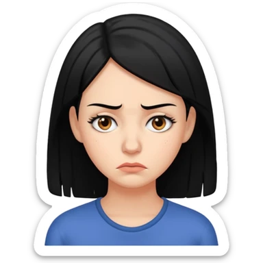 A worried woman, black hair sticker