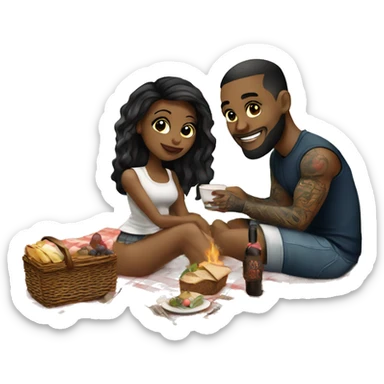 Romantic picnic date for beautiful tattooed couple sticker