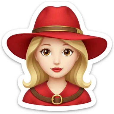 Woman with red wide-brim hat and gold buckle.








































 sticker