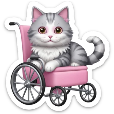 grey and white cat in a cat wheelchair sticker