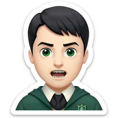 Jamie Yeates is Marcus Flint in harry potter, wear hogwarts slytherin uniform, short black hair, bulky face, often grimacing and showing buck teeth growl menacingly sticker