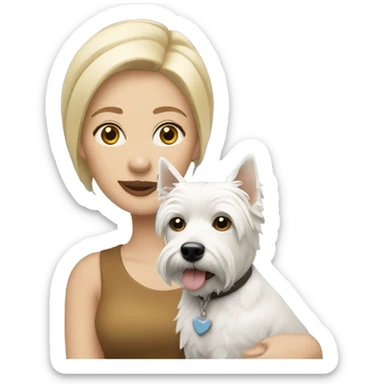 Blonde woman with a westie dog sticker