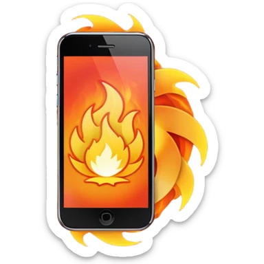 Generate aemoji of a phone spinning around with fire on sticker