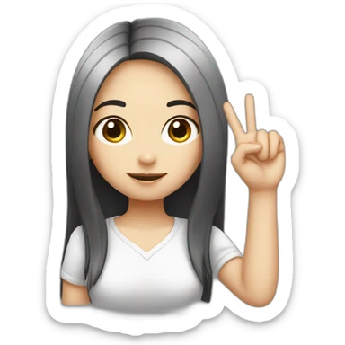 Small white skin black haired girl showing 3 fingers up, 2 closed sticker