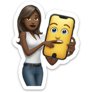 woman showing big phone sticker