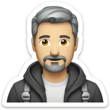 middle aged web developer short dark graying hair goatee sticker