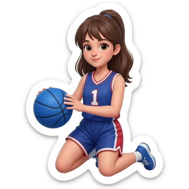 number 1 girl blue basketball kneeling sticker