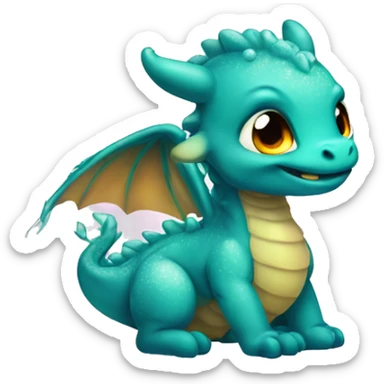 A baby dragon emoji breathing tiny puffs of glittery fire sticker