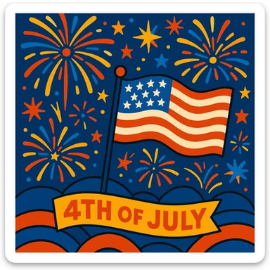 4th of July celebration with fireworks and American flag, festive, vibrant colors sticker