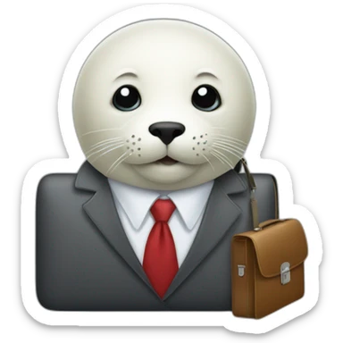 White seal in tie and with briefcase sticker
