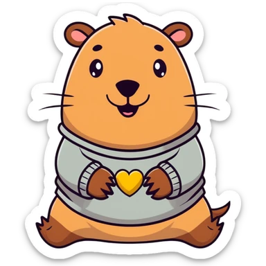 capybara smiling wearing a light grey sweater sticker