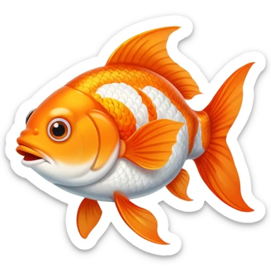 goldfish with crossed eyes and silly grin, orange and white fish sticker
