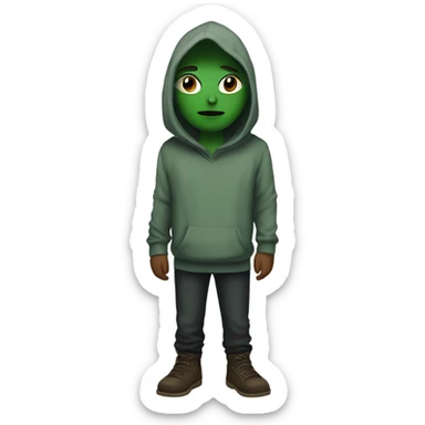 Hooded alian with green skin holding hands with a other person sticker