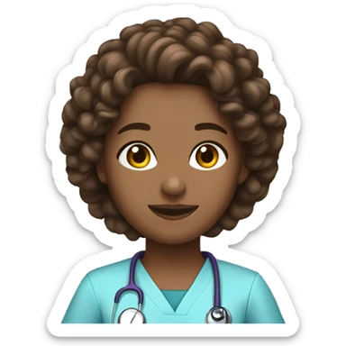 nurse blue scrubs curly brown hair  sticker