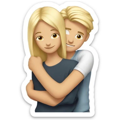A blonde boy with a girl with blonde highlights hugging sticker