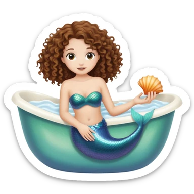 Brunette tan curly hair mermaid in bathtub sticker
