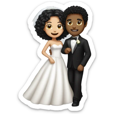 Bride with black curly hair and groom with short black hair dance sticker